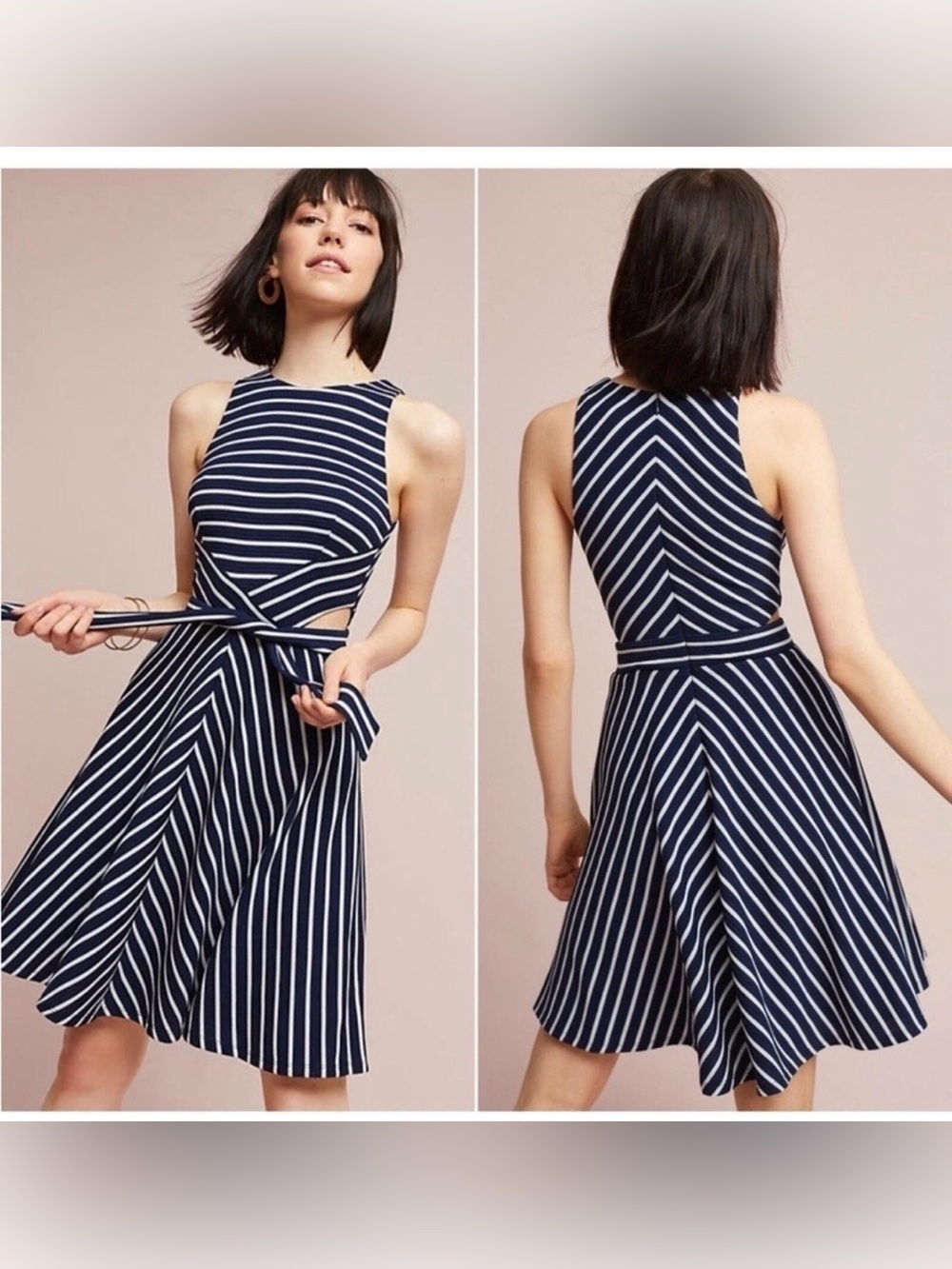 Anthropologie Hutch Kinsley Cutout Dress Size XS - Navy White Stripe